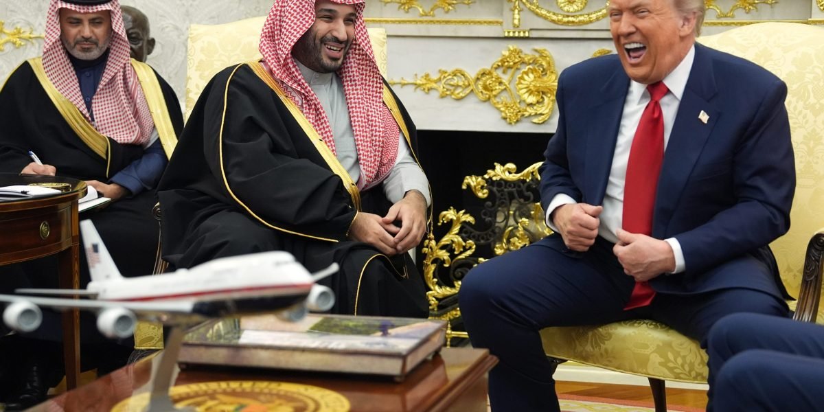 On the same day as his Epstein humiliation at home, Trump fired questions from the media while sitting next to the Saudi Crown Prince.