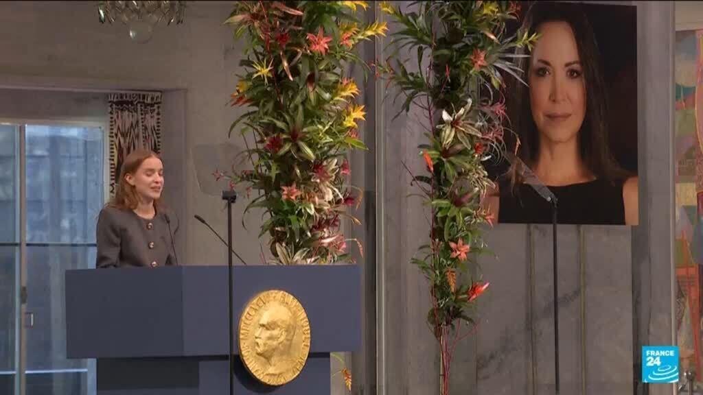 Daughter of absent Machado Peace Prize laureate accepts Nobel on her behalf