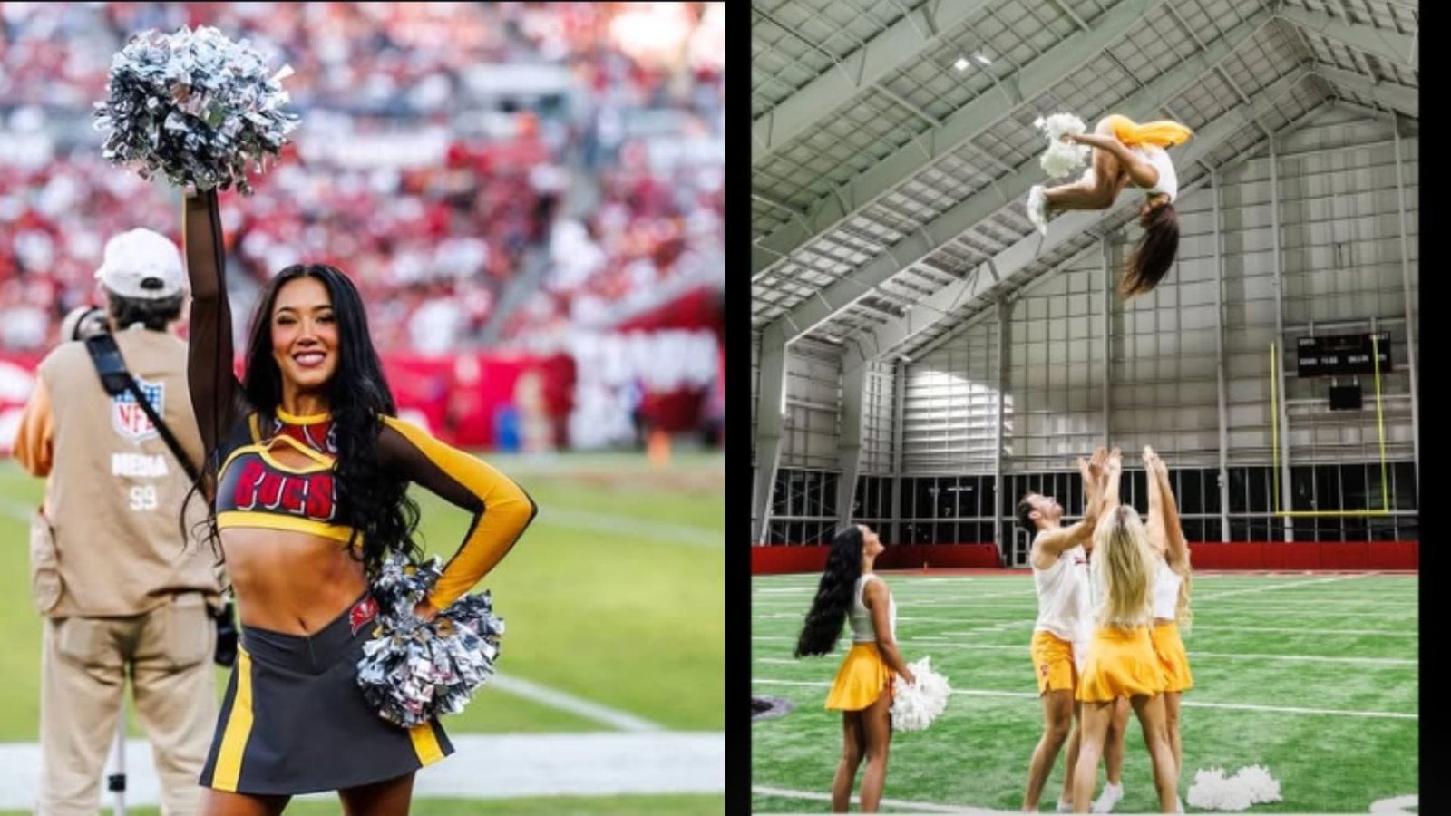 One day before their Week 15 game against the Falcons, Buccaneers cheerleader Clansi soaked up the sun in a two-piece Hawaiian-inspired swimsuit