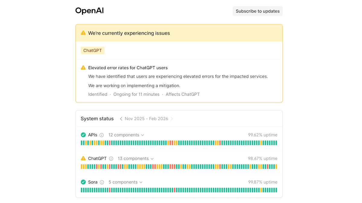 ChatGPT is down for many users this afternoon