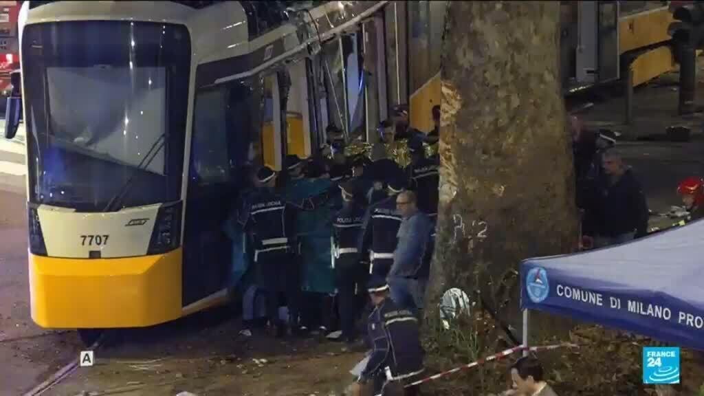 A Milan tram derails and crashes into a building, killing two people