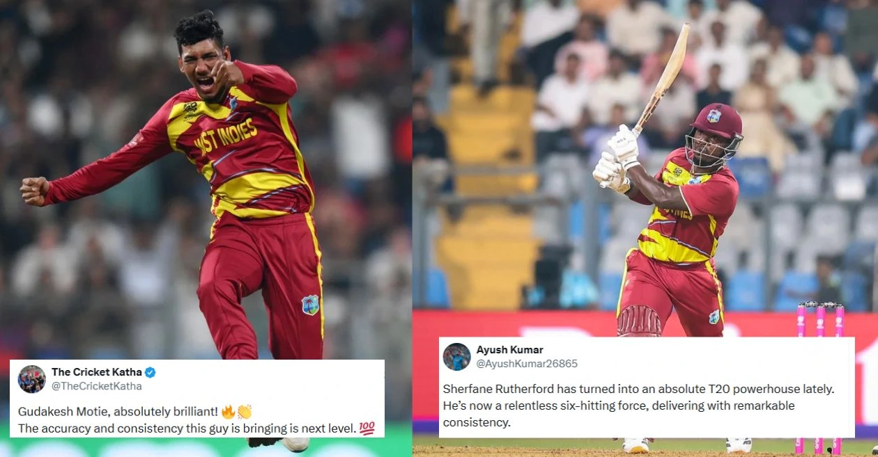 Fans cheer as Sherfane Rutherford and Gudakesh Motie lead West Indies to stunning win over England in T20 World Cup 2026