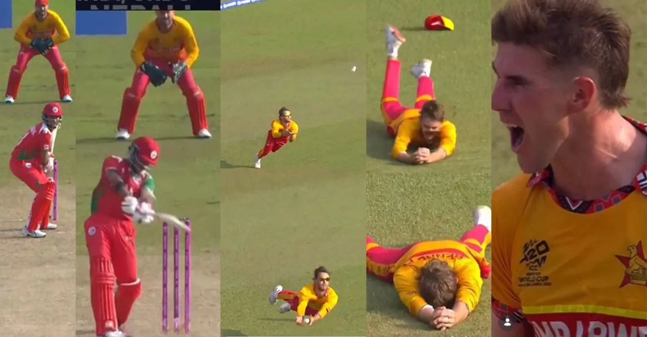 T20 World Cup 2026 (Watch): Flyer Brian Bennett gets a screamer to dismiss Nadeem Khan in ZIM vs OMA match