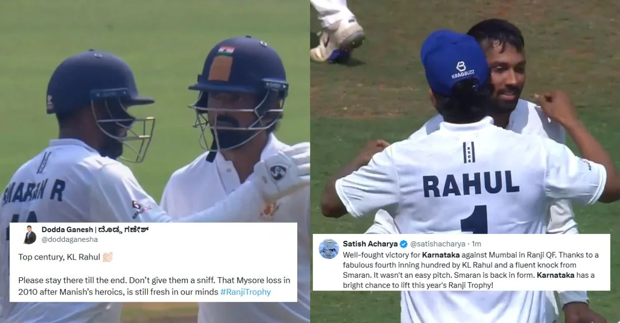 KL Rahul and Smaran Ravichandran chase 325 and fans react enthusiastically as Karnataka knocks out Mumbai to reach Ranji Trophy semi-finals