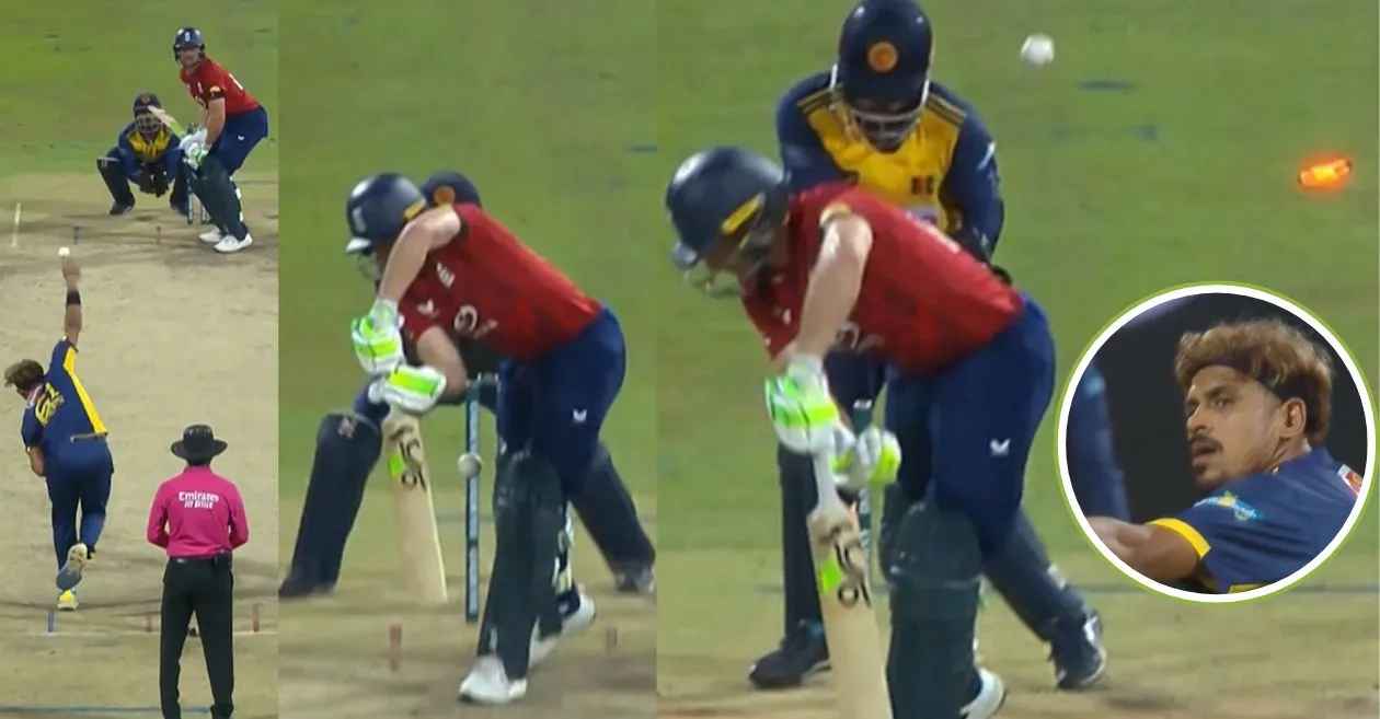 SL vs ENG (WATCH): Maheesh Theekshana beats Jos Buttler with a dream delivery and breaks out in his trademark celebration in third T20I
