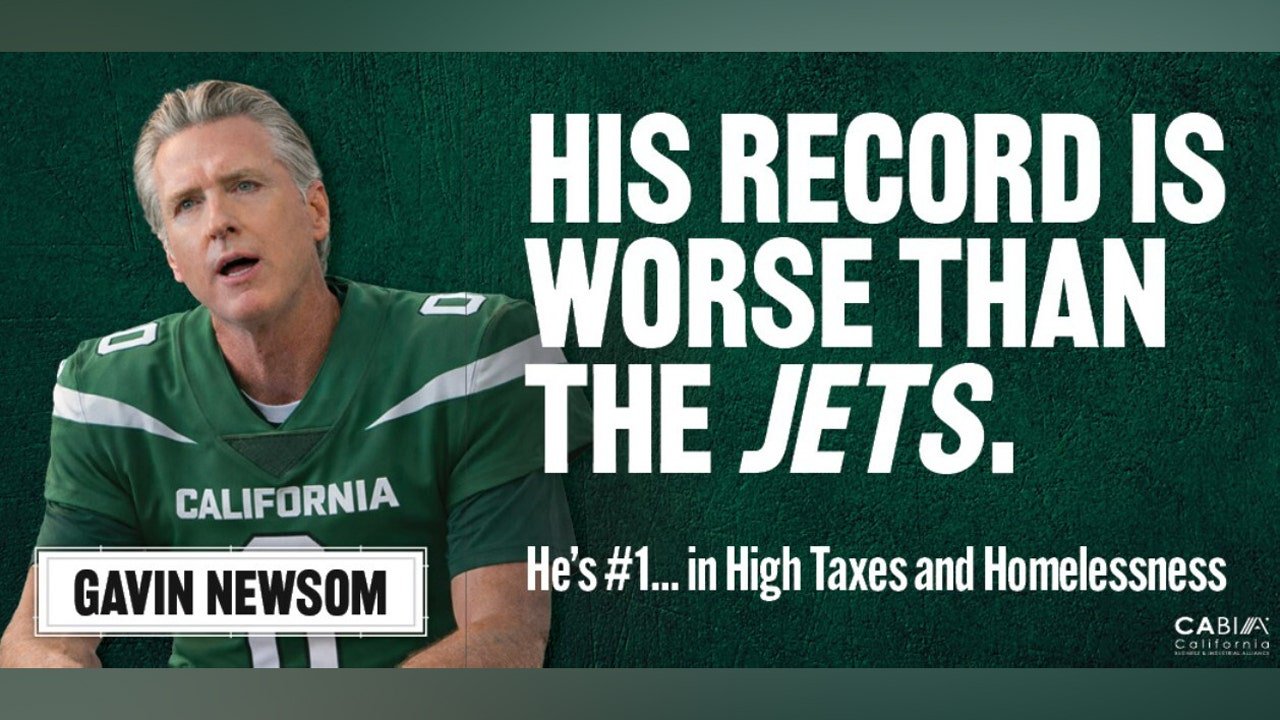 Newsom compares Jets on Times Square billboard to taxes, homelessness