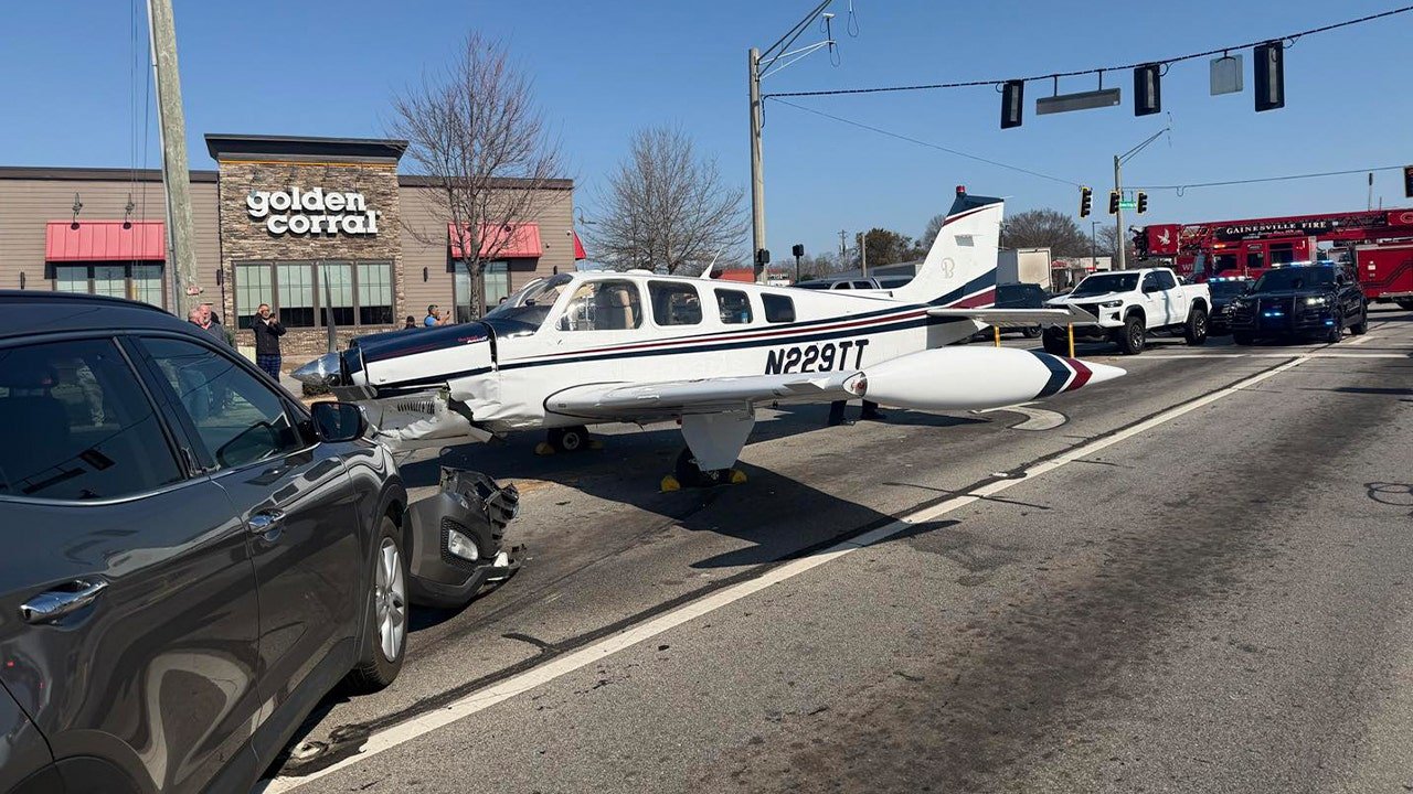 Plane makes emergency landing in Gainesville, Georgia, hits vehicles